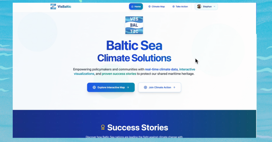 Screenshot von einem Bildschirm auf dem steht Baltic Sea Climate Solutions