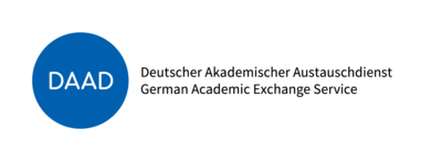 Bild zeigt blauen Kreis inmitten DAAD steht und Schriftzug Deutscher Akademischer Austauschdienst