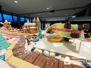 Bunte Landschaften aus Süßigkeiten, eine Straße aus Lebkuchen