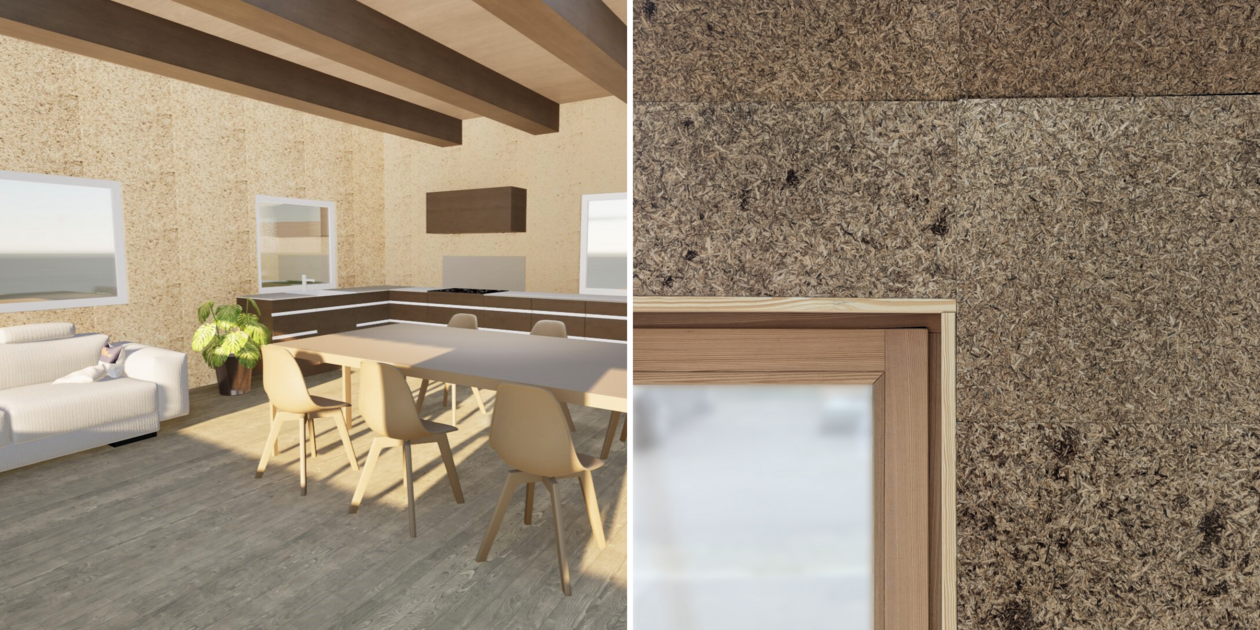 Konzept Compostable House Konzeptansicht Innenraum des Hauses