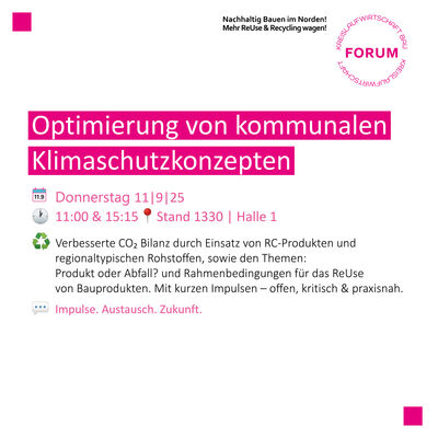 Veranstaltungshinweis für Donnerstag, 11.9.25 auf der Nordbau 2025