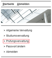 Bildliche Darstellung der Auswahl von "Prüfungsverwaltung" im Menü
