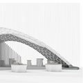 Konzept zeigt Betonpavillon mit einzelnen Waben