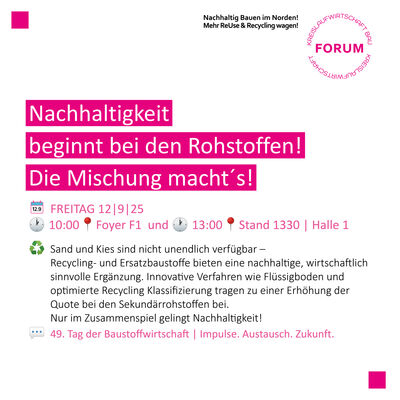 Man sieht einen Veranstaltungshinweis für Sonntag, den 14.9.25 auf der Nordbau