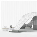 Konzept zeigt Betonpavillon mit einzelnen Waben