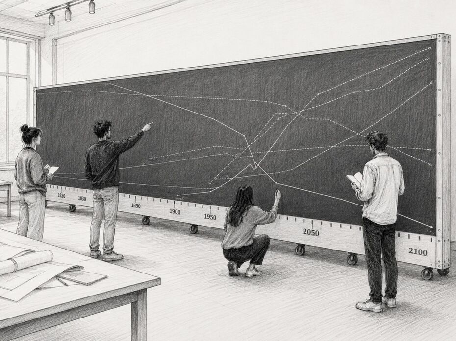 Studierende arbeiten an dem großen BRUCHLASTchart