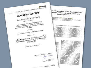 ['English'] Certificate from the WEBIST 2021 | Honorable Mention - Best Paper Award Candidate
