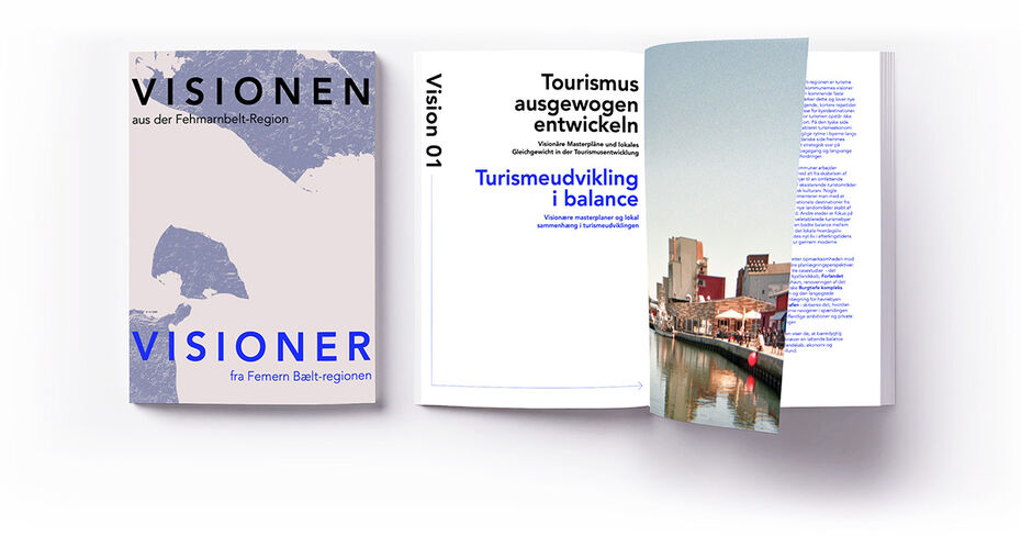 Cover und aufgeschlagene Seite der Publikation: Visionen aus der Fehmarnbelt-Region