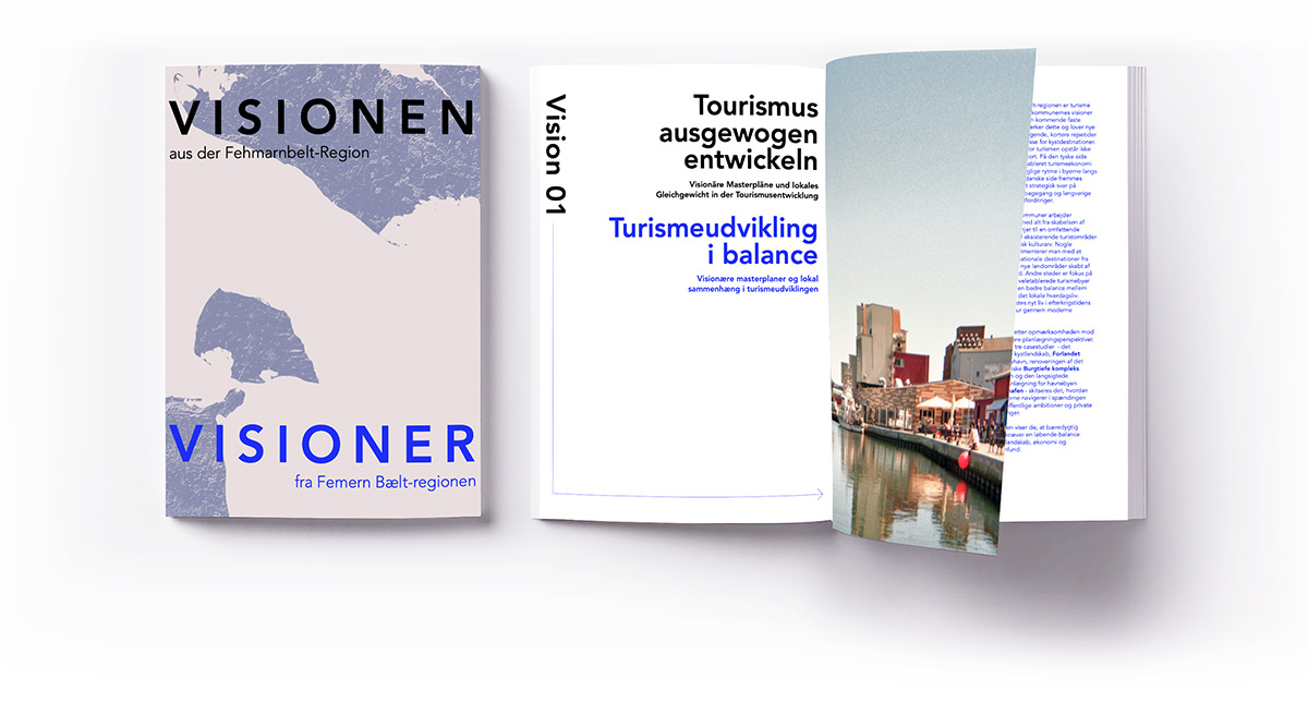 Cover und aufgeschlagene Seite der Publikation: Visionen aus der Fehmarnbelt-Region